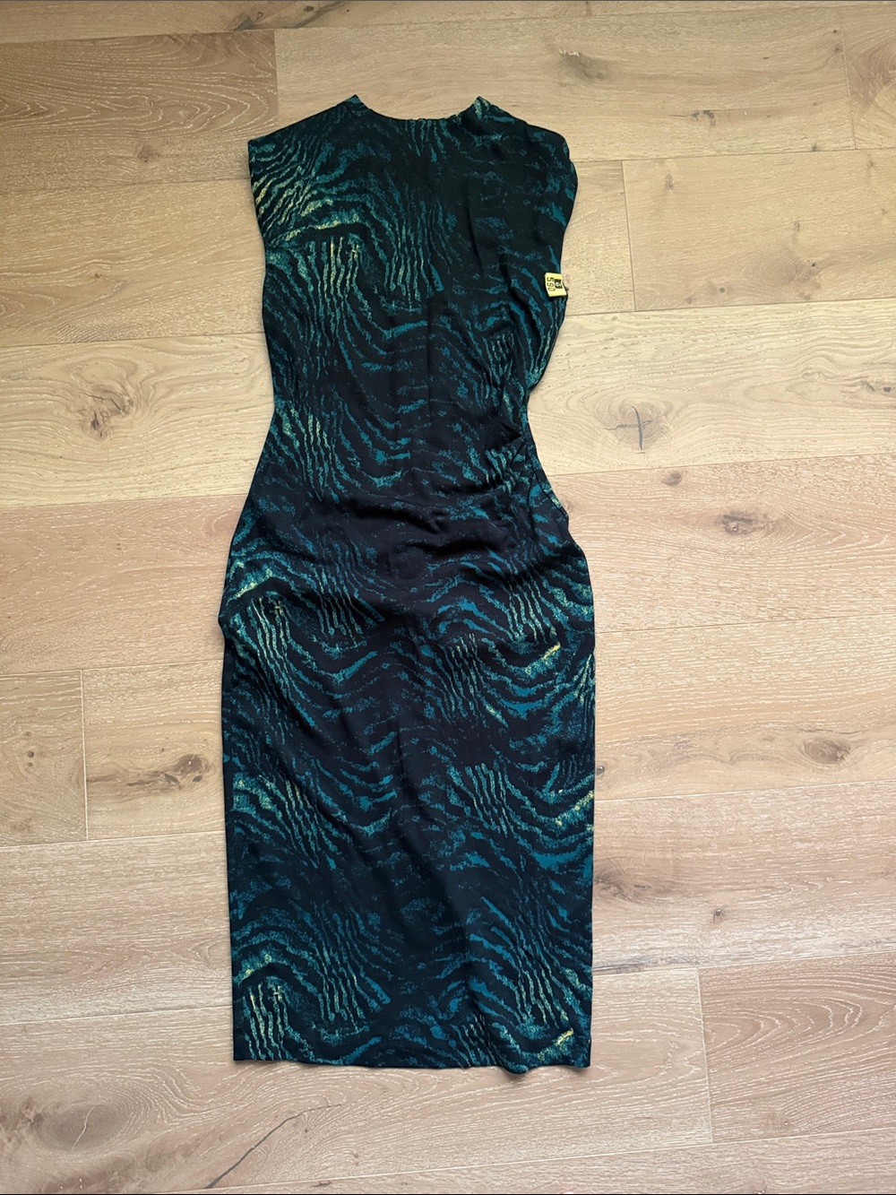 Diane Von Furstenberg Teal and Black Patterned Midi Dress